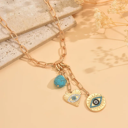 Gold Turquoise Evil Eye Charm Necklace - Necklace - 18k Gold Plated Waterproof Jewellery - Collection 9