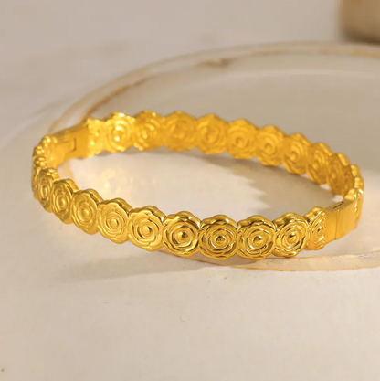 Gold Rose Pattern Bangle - Bracelets - 18k Gold Plated Waterproof Jewellery - Collection 9