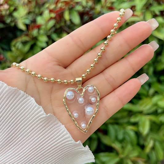 Gold Pearl Heart Pendant Necklace - Necklaces - 18k Gold Plated Waterproof Jewellery - Collection 9