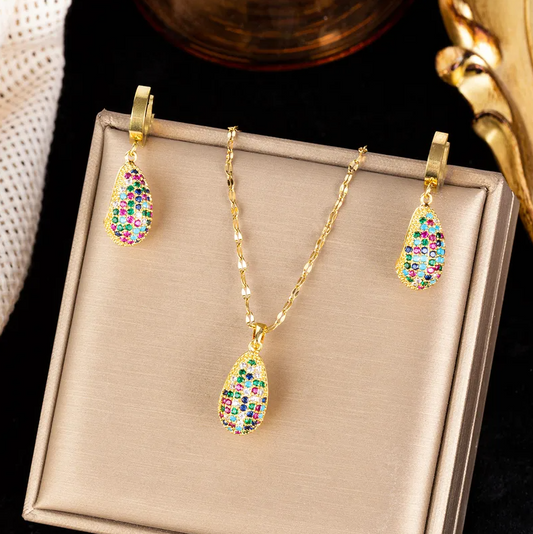 Gold Rainbow Crystal Jewellery Set - Jewellery Set - 18k Gold Plated Waterproof Jewellery - Collection 9