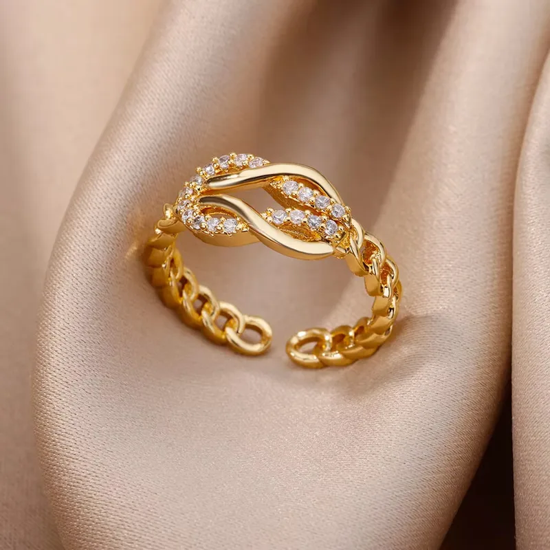 Gold Chain Crystal Ring - Rings - 18k Gold Plated Waterproof Jewellery - Collection 9