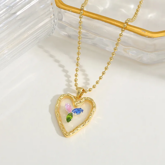 Gold Multicolor Crystal Heart Pendant Necklace - Necklace - 18k Gold Plated Waterproof Jewellery - Collection 9