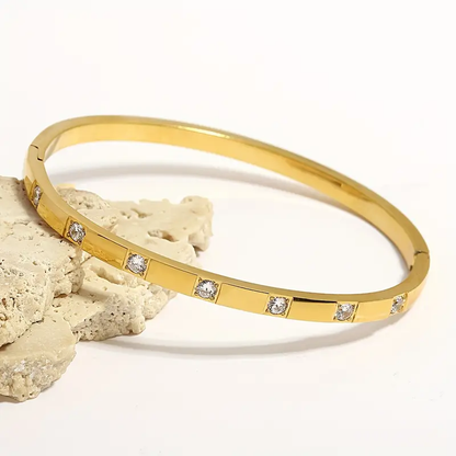 Gold Crystal Baguette Bangle - Bracelet - 18k Gold Plated Waterproof Jewellery - Collection 9