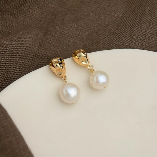 Gold Huggie Freshwater Pearl Drop Earrings - - 18k Gold Plated Waterproof Jewellery - Collection 9