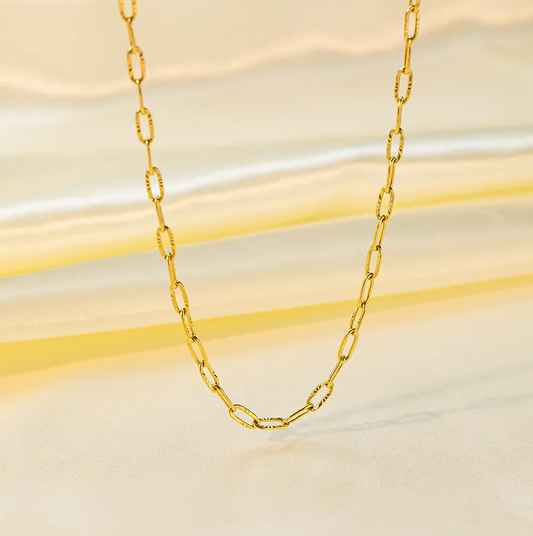 Gold Oval Geometric Link Chain - Necklace - 18k Gold Plated Waterproof Jewellery - Collection 9
