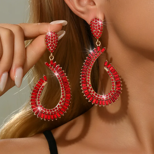 Gold Red Crystal Teardrop Earrings - Earrings - 18k Gold Plated Waterproof Jewellery - Collection 9