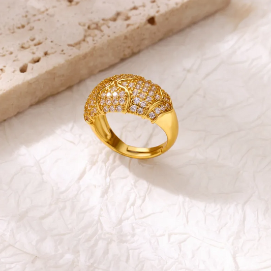 Gold Pink Crystal Dome Open Ring - Ring - 18k Gold Plated Waterproof Jewellery - Collection 9