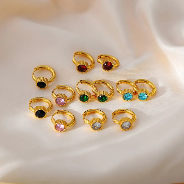 Gold Crystal Round Huggie Earrings - Earrings - 18k Gold Plated Waterproof Jewellery - Collection 9