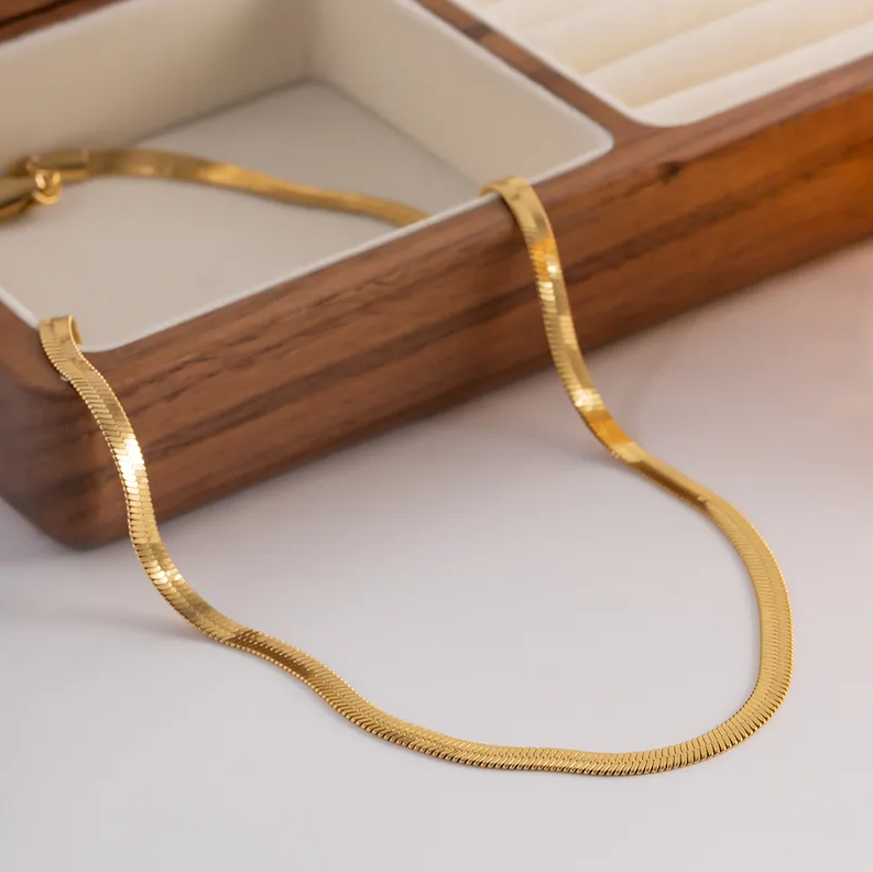 Gold Flat Snake Chain - Necklace - 18k Gold Plated Waterproof Jewellery - Collection 9