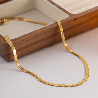 Gold Flat Snake Chain - Necklace - 18k Gold Plated Waterproof Jewellery - Collection 9