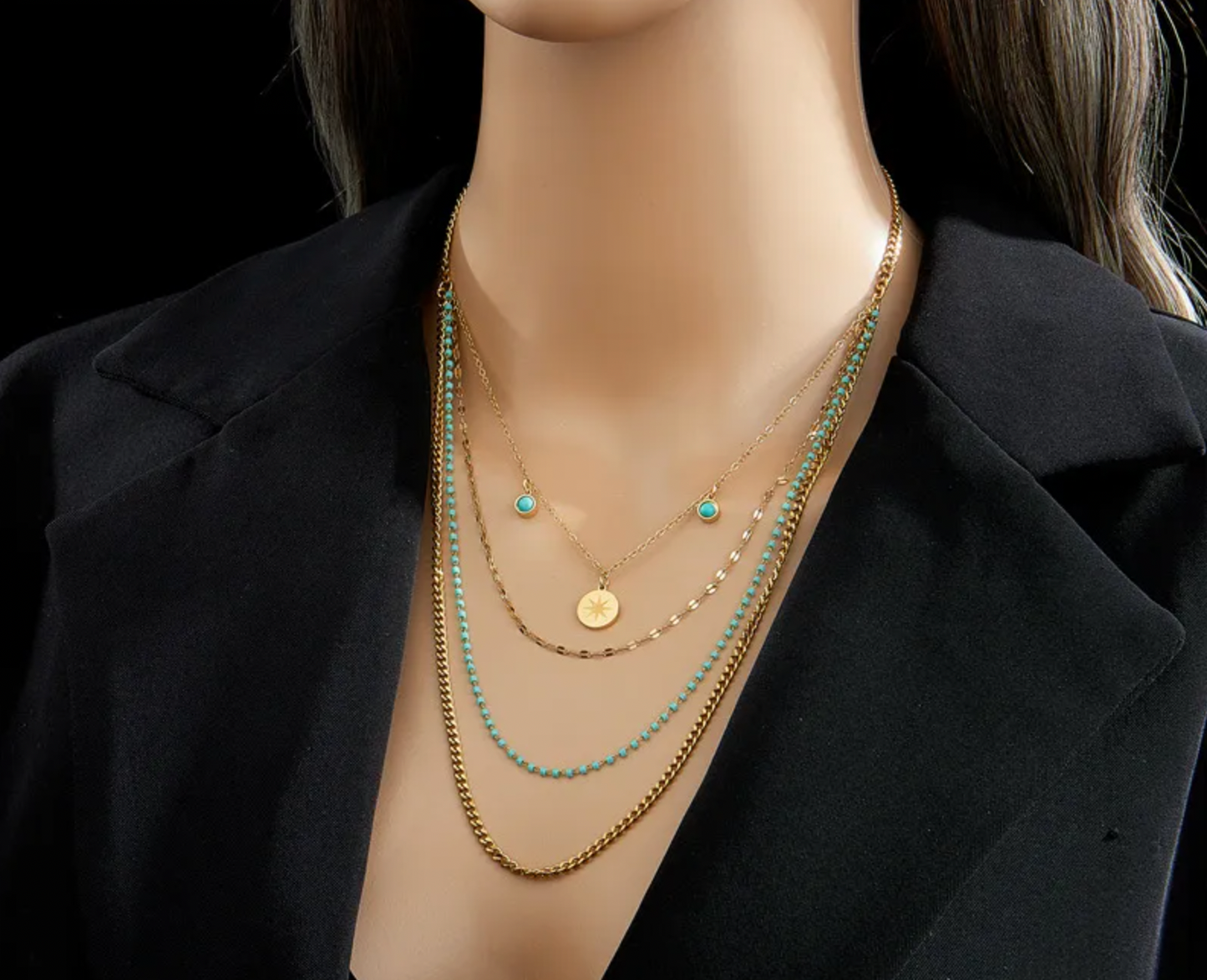 Turquoise Beaded Star Coin Necklace