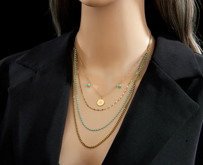Turquoise Beaded Star Coin Necklace