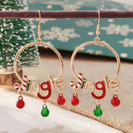 Jingle Hoop Earrings with Candy Cane Charms - Earrings - 18k Gold Plated Waterproof Jewellery - Collection 9