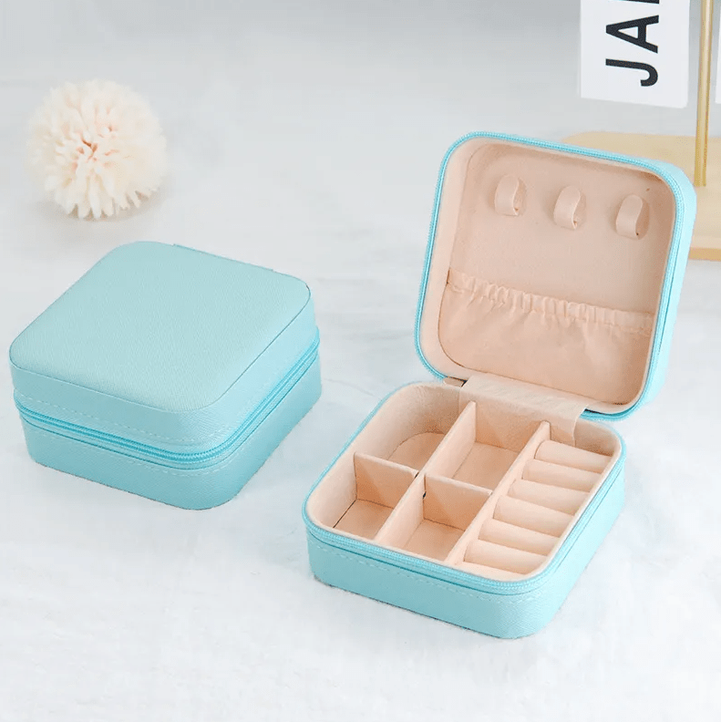 Light Blue Luxury Travel Jewellery Box - Jewellery Boxes - 18k Gold Plated Waterproof Jewellery - Collection 9