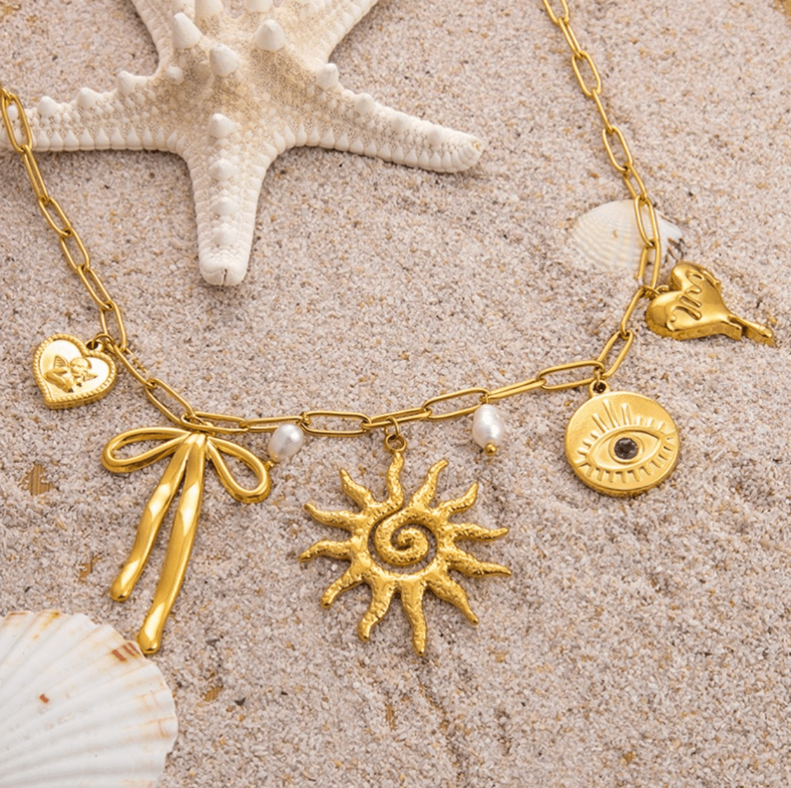Multi Charm Statement Necklace - Jewelry - 18k Gold Plated Waterproof Jewellery - Collection 9