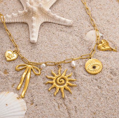 Multi Charm Statement Necklace - Jewelry - 18k Gold Plated Waterproof Jewellery - Collection 9