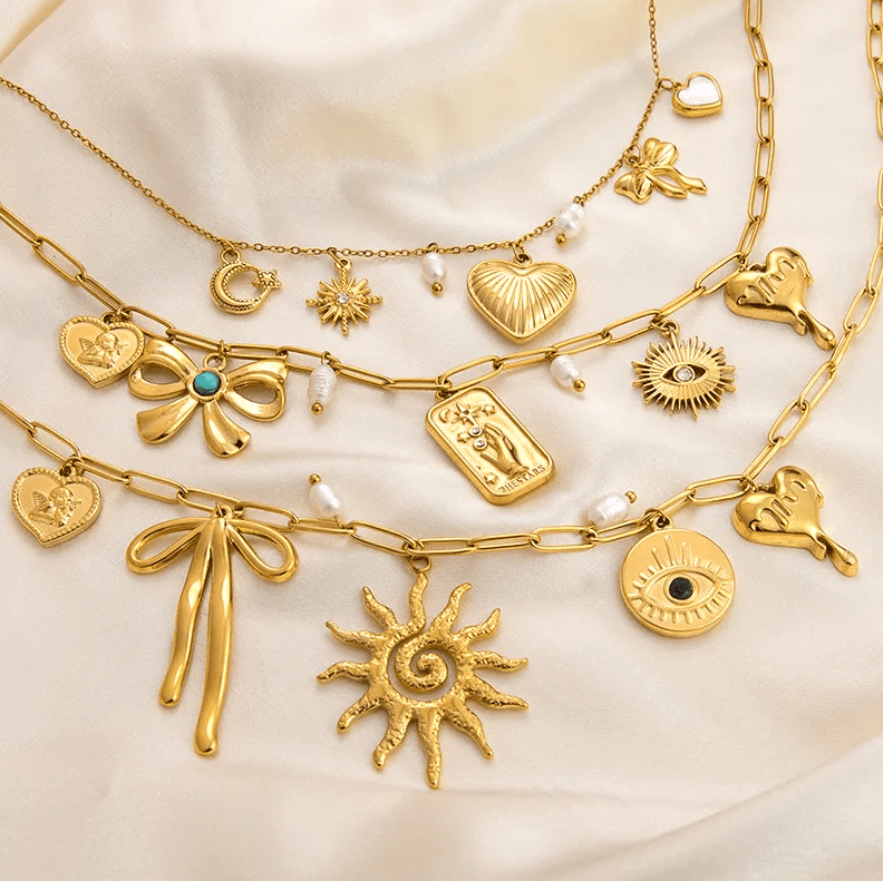 Multi Charm Statement Necklace - Jewelry - 18k Gold Plated Waterproof Jewellery - Collection 9
