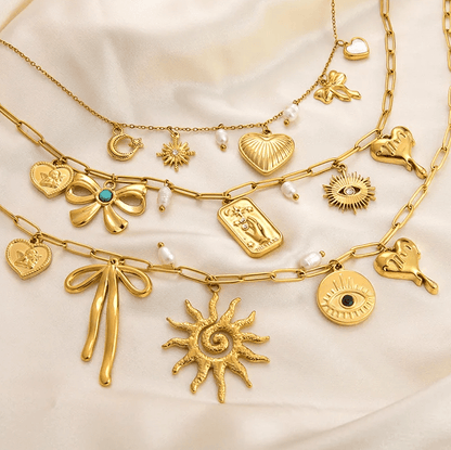 Multi Charm Statement Necklace - Jewelry - 18k Gold Plated Waterproof Jewellery - Collection 9