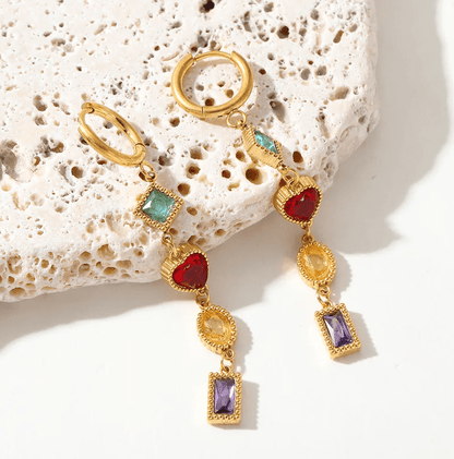 Multi-Stone Drop Hoops - Jewelry - 18k Gold Plated Waterproof Jewellery - Collection 9