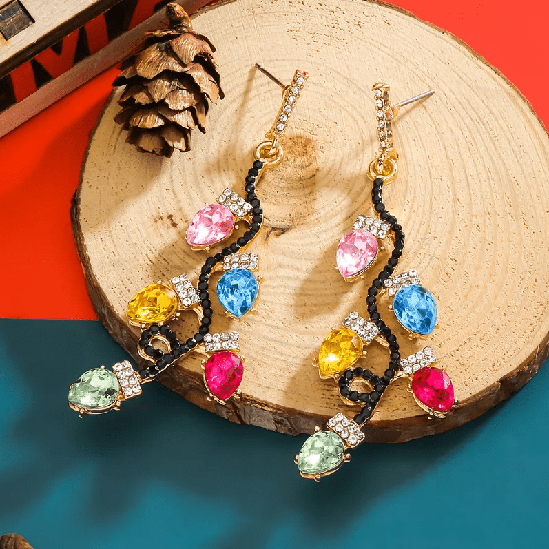 Multicolor Crystal Vine Drop Earrings - Earrings - 18k Gold Plated Waterproof Jewellery - Collection 9