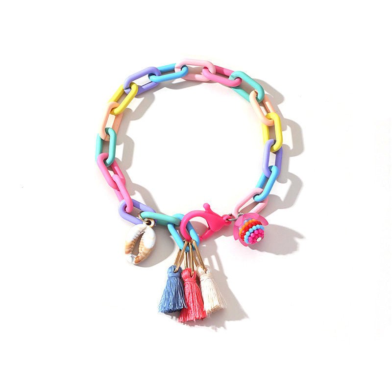 Multicolour Chunky Chain Link & Cowrie Shell Tassel Anklet - Anklet - 18k Gold Plated Waterproof Jewellery - Collection 9