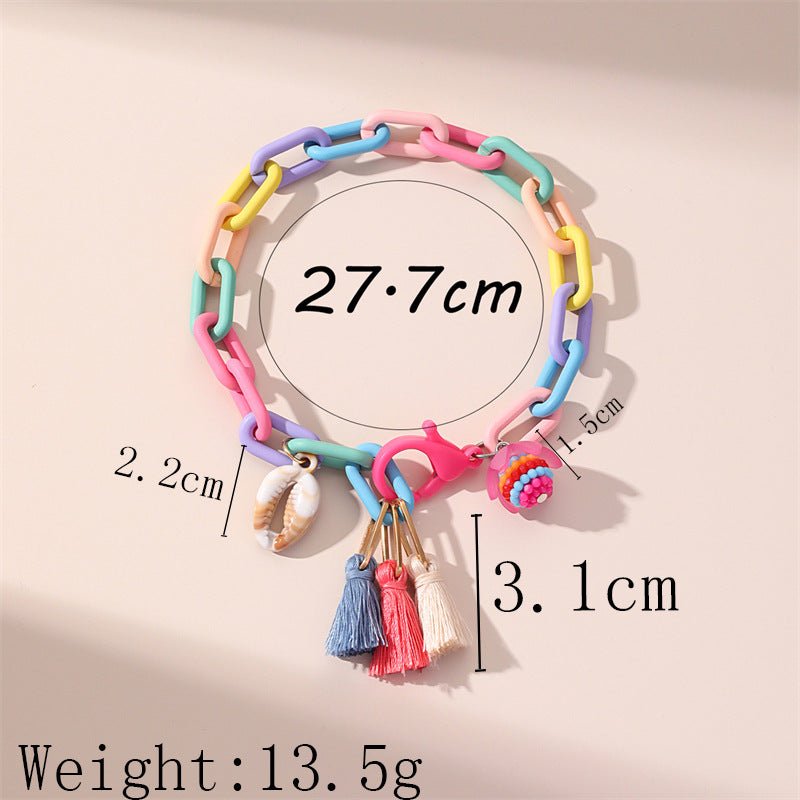 Multicolour Chunky Chain Link & Cowrie Shell Tassel Anklet - Anklet - 18k Gold Plated Waterproof Jewellery - Collection 9