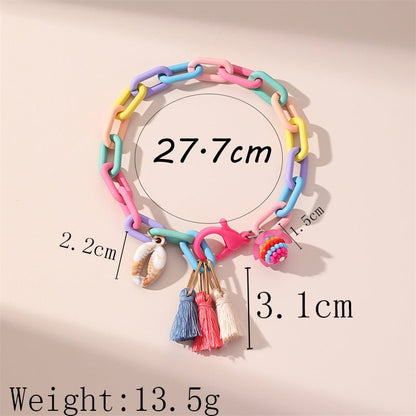 Multicolour Chunky Chain Link & Cowrie Shell Tassel Anklet - Anklet - 18k Gold Plated Waterproof Jewellery - Collection 9