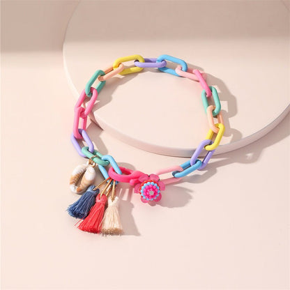 Multicolour Chunky Chain Link & Cowrie Shell Tassel Anklet - Anklet - 18k Gold Plated Waterproof Jewellery - Collection 9