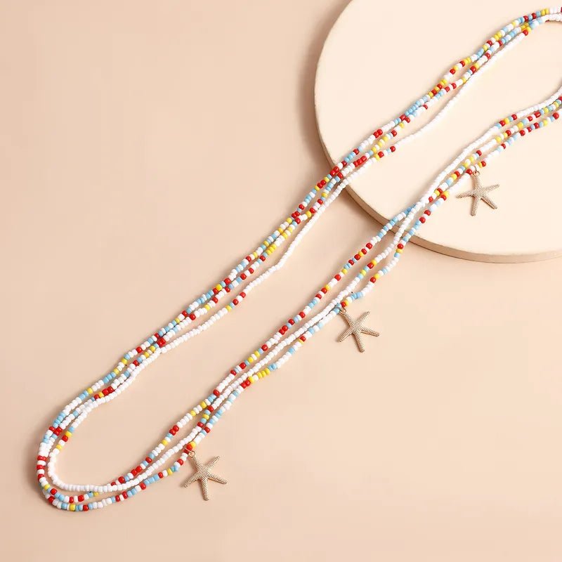 Multicolour Triple Layer Seed Bead Waist Chain with Gold Cowrie Shell Charms - Waist Chains - 18k Gold Plated Waterproof Jewellery - Collection 9
