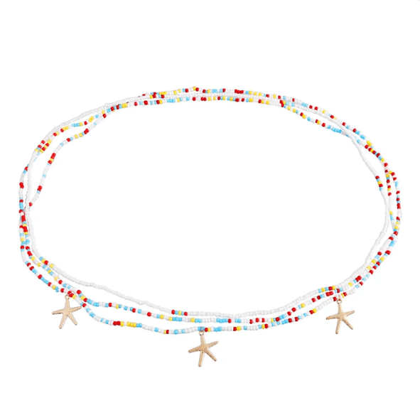 Multicolour Triple Layer Seed Bead Waist Chain with Gold Cowrie Shell Charms - Waist Chains - 18k Gold Plated Waterproof Jewellery - Collection 9