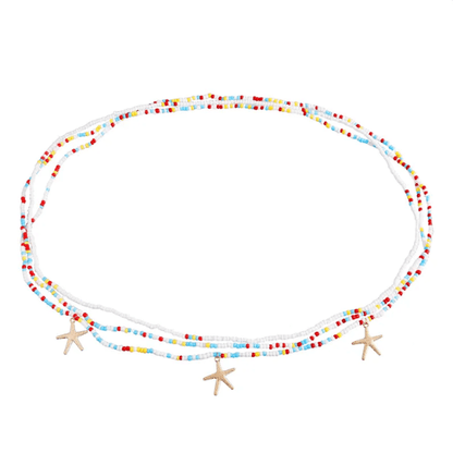 Multicolour Triple Layer Seed Bead Waist Chain with Gold Cowrie Shell Charms - Waist Chains - 18k Gold Plated Waterproof Jewellery - Collection 9