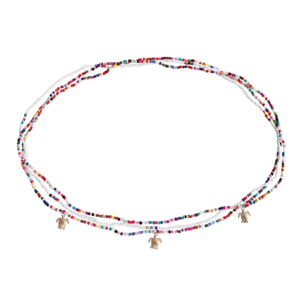 Multicolour Triple Layer Seed Bead Waist Chain with Gold Cowrie Shell Charms - Waist Chains - 18k Gold Plated Waterproof Jewellery - Collection 9
