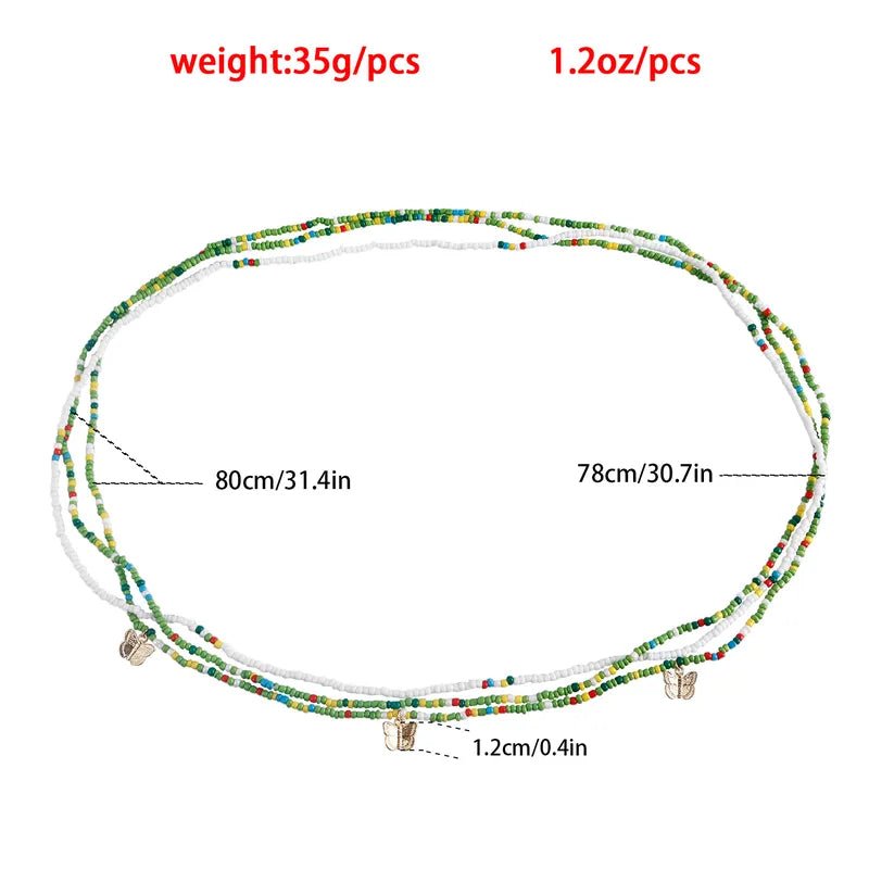 Multicolour Triple Layer Seed Bead Waist Chain with Gold Cowrie Shell Charms - Waist Chains - 18k Gold Plated Waterproof Jewellery - Collection 9