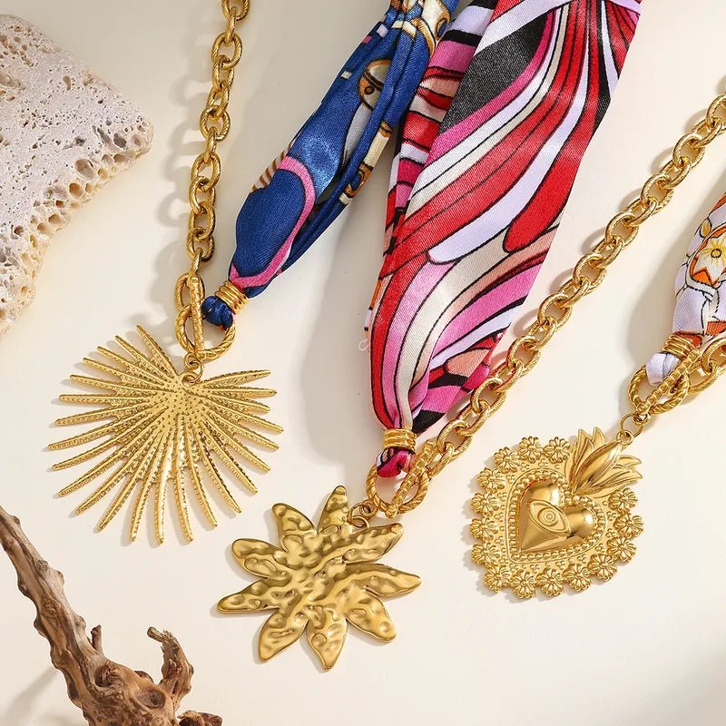 Navy Sunburst Silk Scarf Necklace - Jewelry - 18k Gold Plated Waterproof Jewellery - Collection 9