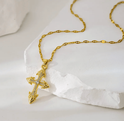Ornate Gold Cross Pendant Necklace - Necklaces - 18k Gold Plated Waterproof Jewellery - Collection 9