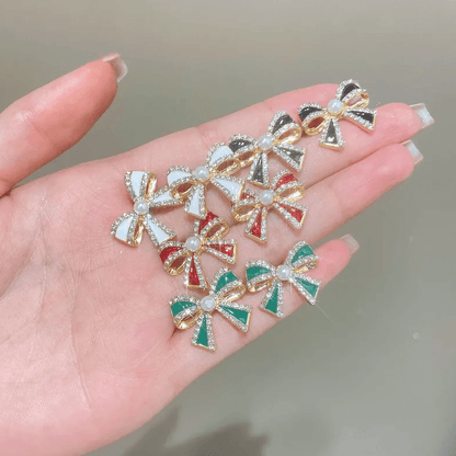 Pearl & Enamel Bow Stud Earrings - Earrings - 18k Gold Plated Waterproof Jewellery - Collection 9