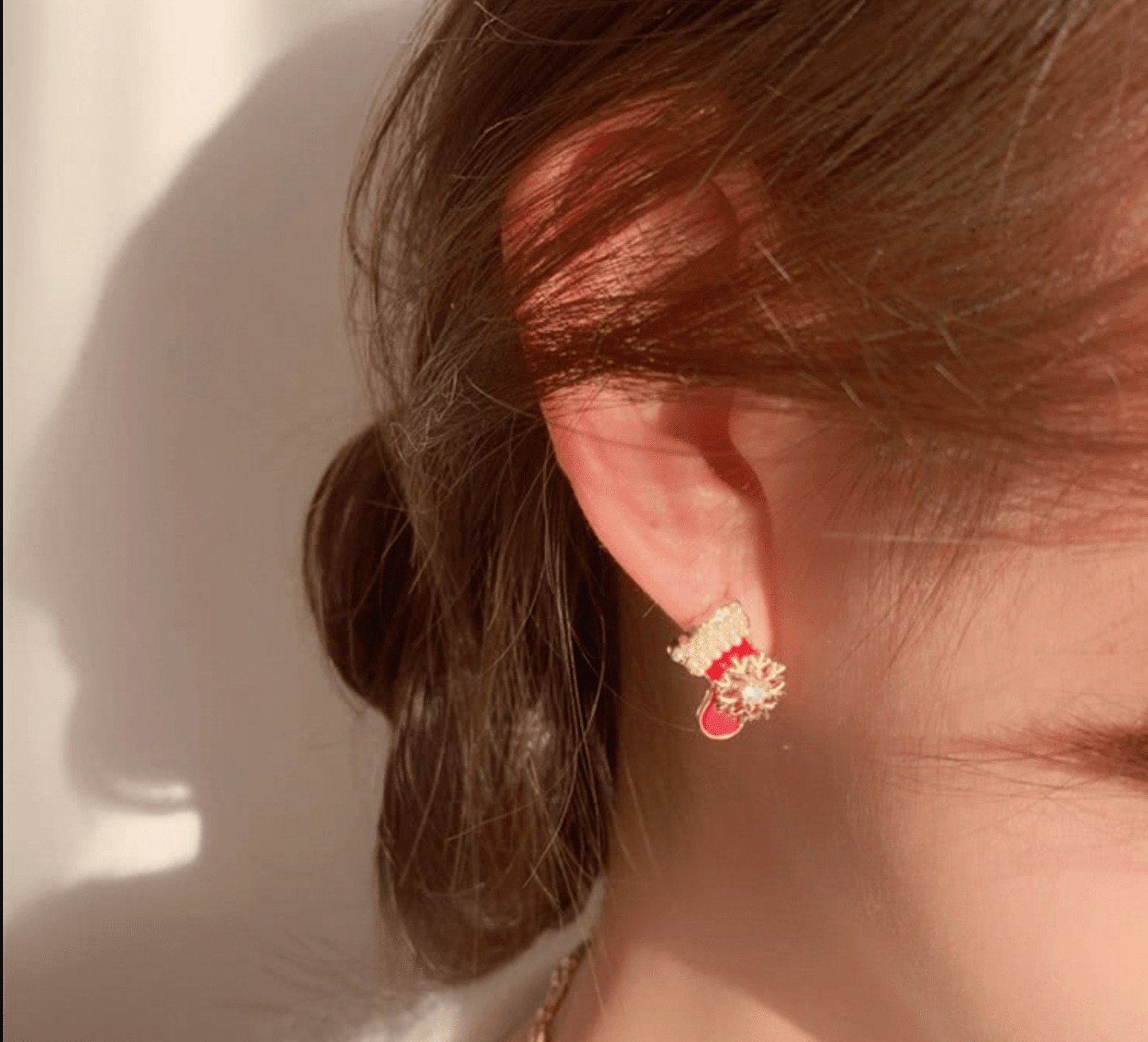 Pearl Trim Red Mitten Stud Earrings - Earrings - 18k Gold Plated Waterproof Jewellery - Collection 9