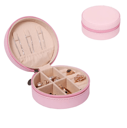 Plain Pink Round Luxury Travel Jewellery Box - Accessories - 18k Gold Plated Waterproof Jewellery - Collection 9