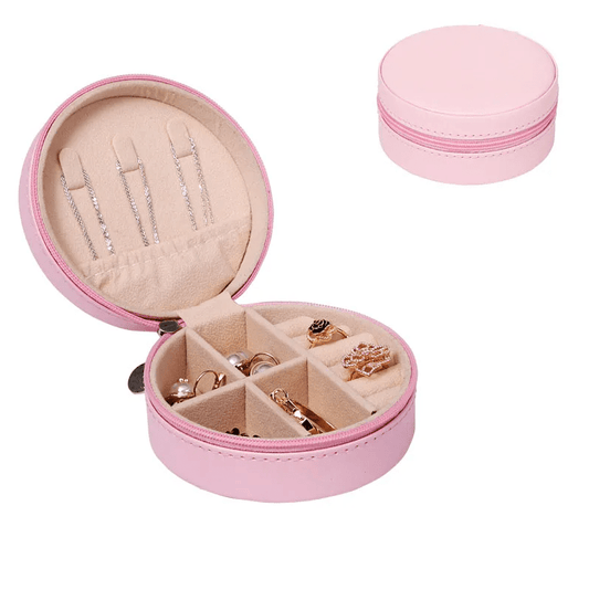 Plain Pink Round Luxury Travel Jewellery Box - Accessories - 18k Gold Plated Waterproof Jewellery - Collection 9