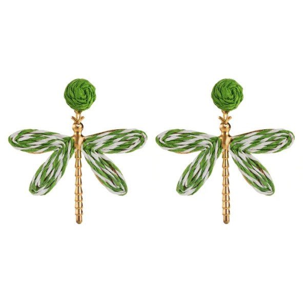 Raffia Woven Dragonfly & Gold Body Drop Earrings - Drop Earrings - 18k Gold Plated Waterproof Jewellery - Collection 9