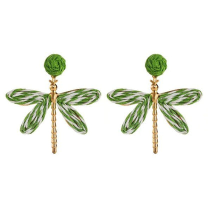 Raffia Woven Dragonfly & Gold Body Drop Earrings - Drop Earrings - 18k Gold Plated Waterproof Jewellery - Collection 9