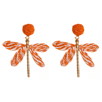 Raffia Woven Dragonfly & Gold Body Drop Earrings - Drop Earrings - 18k Gold Plated Waterproof Jewellery - Collection 9