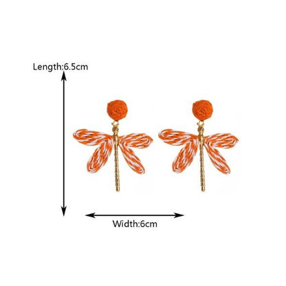 Raffia Woven Dragonfly & Gold Body Drop Earrings - Drop Earrings - 18k Gold Plated Waterproof Jewellery - Collection 9