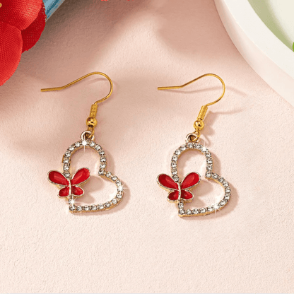 Red Butterfly Heart Earrings - Earrings - 18k Gold Plated Waterproof Jewellery - Collection 9