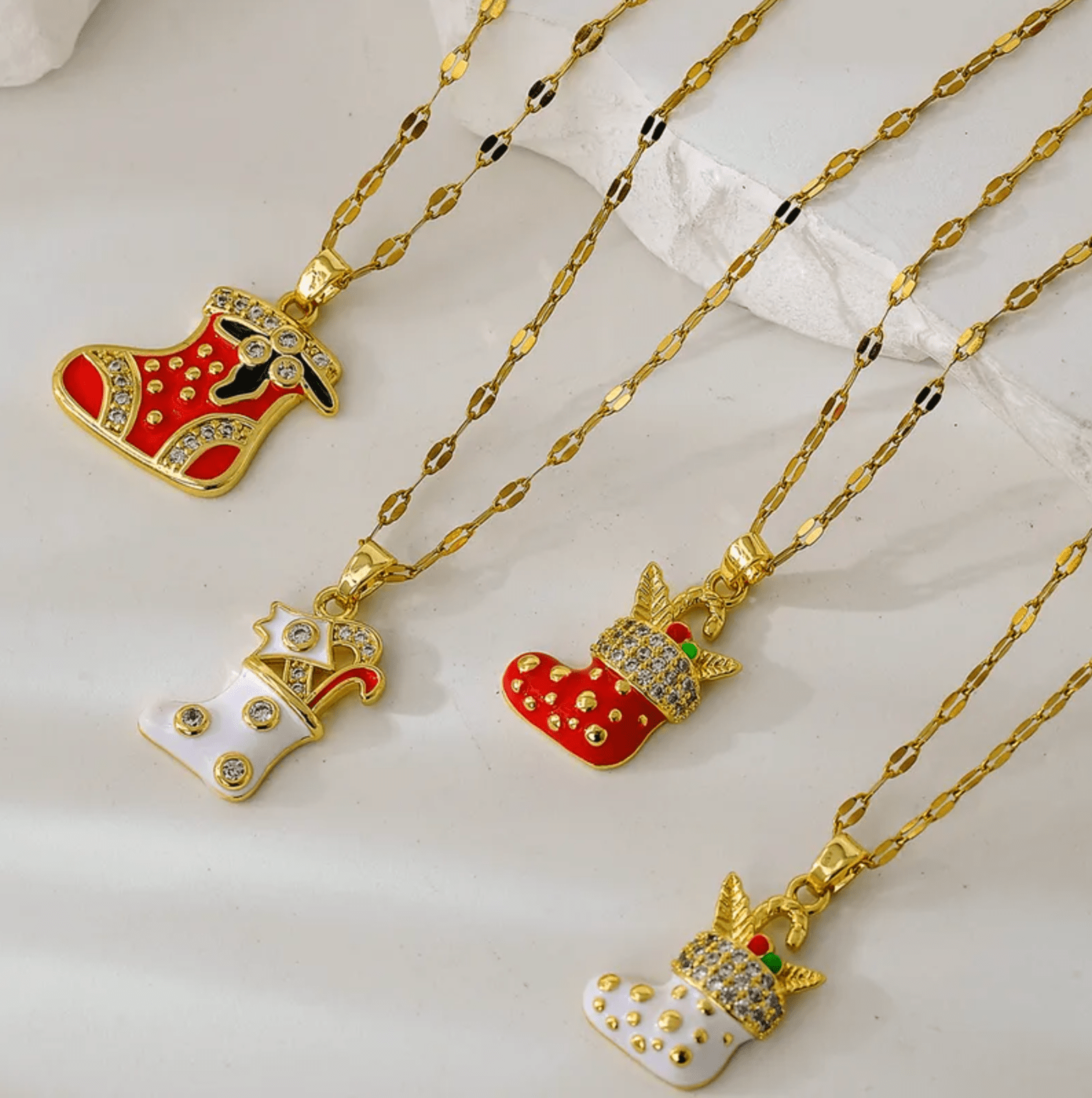 Red Christmas Stocking Pendant Necklace - Necklaces - 18k Gold Plated Waterproof Jewellery - Collection 9
