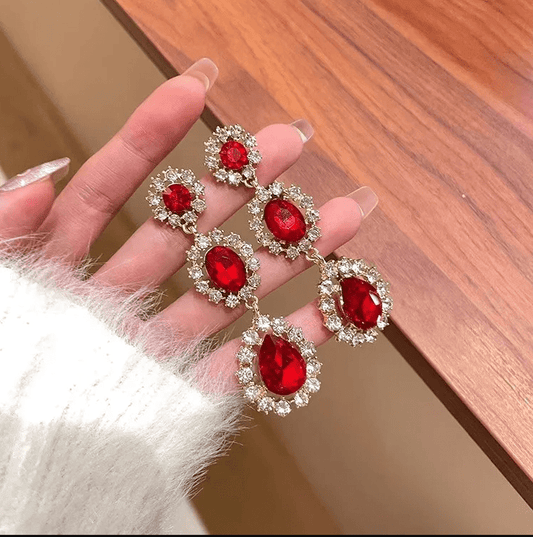 Red Crystal Drop Earrings - Earrings - 18k Gold Plated Waterproof Jewellery - Collection 9