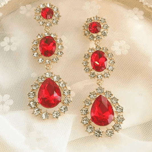 Red Crystal Drop Earrings - Earrings - 18k Gold Plated Waterproof Jewellery - Collection 9