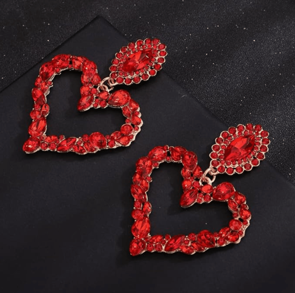 Red Crystal Heart Drop Earrings - Earrings - 18k Gold Plated Waterproof Jewellery - Collection 9