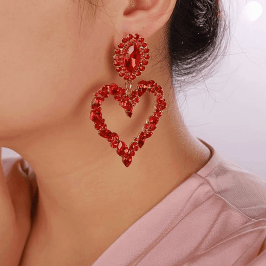 Red Crystal Heart Drop Earrings - Earrings - 18k Gold Plated Waterproof Jewellery - Collection 9