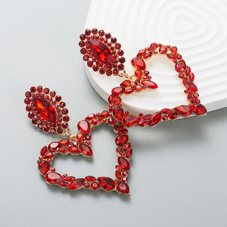 Red Crystal Heart Drop Earrings - Earrings - 18k Gold Plated Waterproof Jewellery - Collection 9